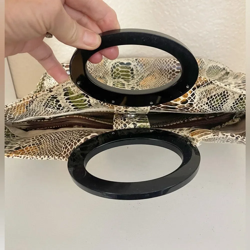 Vintage Sondra Roberts Brown and Black clutch purse with Exotic Snakeskin Print